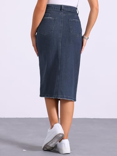 Allegra K Casual Jean Skirt for Women's High Waist Front Slit Split Hem Denim Skirts with Pockets3