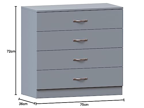 Vida Designs Riano 4 Drawer of Chest of Drawers, Metal Handles and Runners, Anti-Bowing Drawer Support, Bedroom, Nursery Furniture, Grey