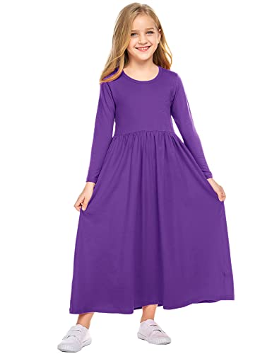 Image of Arshiner Girls Maxi Dress Long /Short Sleeve Casual Holiday Dress with Pockets for 5-13 Years