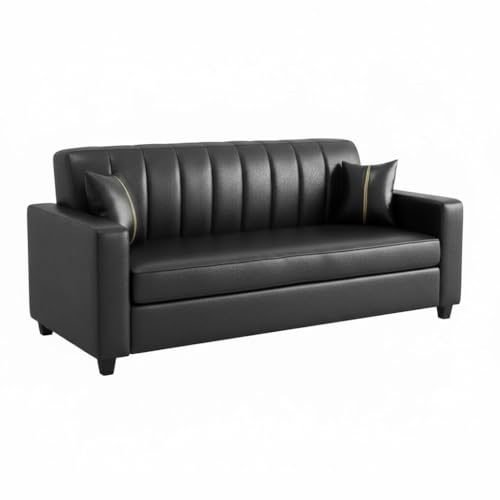 Image of FURNY Cosmos 3 Seater Leatherette Sofa Set (Black Color) Premium Finish | Durable Comfort | Ideal for Living Room
