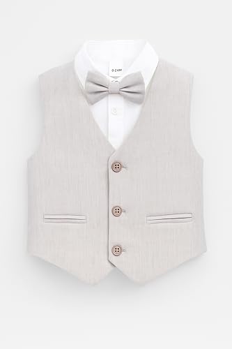 Image of Baby Boys Vest Suit Cotton Linen 4 Piece Formal Wedding Birthday Set