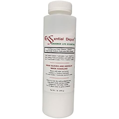 1 lb Food Grade Sodium Hydroxide Lye Evenly-Sized Micro Pels (Beads or Particles) - 1 lb Bottle - Lye Drain Cleaner - HDPE container with resealable Child Resistant cap and handle Cover