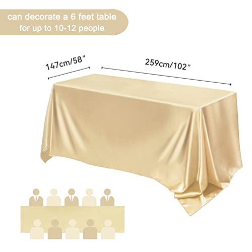 Liengoron Champagne Tablecloth 5Packs 102 X 58 Champagne Tablecloths Rectangle Table Cloths Bright Satin Smooth Fabric Tablecloths For 6 Foot Rectangle Tables Party Events Wedding Banquet Table Decor #TOP2