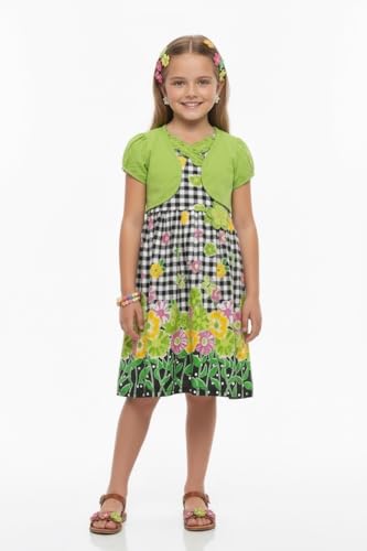 Image of ToBeInStyle Girls Two Piece Short Sleeve Dress and Matching Bolero Crop Cardigan Assorted Prints Cotton Blend Summer Outfit