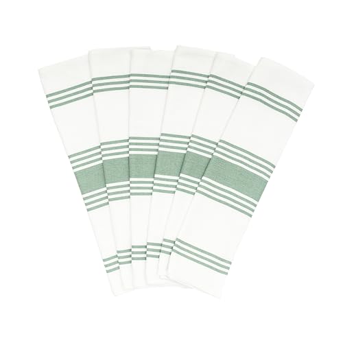 Image of Sage Green Dish Towels - 100% Cotton Dish Towels - Highly Absorbent, Lint-Free, 6 Pack, 30 inchx20 inch, Large Size Sage Striped Kitchen Towels with Hanging Loop - Washable and Durable Tea Towels (6 Pack)