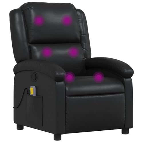 vidaXL Sillón de Masaje Reclinable, Silla con Respaldo Reposabrazos, Sillón de TV Relax Descanso, Asiento para Salón Hogar, Cuero Sintético Negro