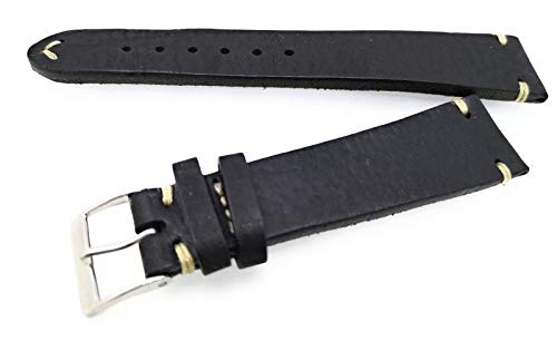 Fluco Hunter Vintage skórzany pasek do zegarka czarny 19 mm Made in Germany