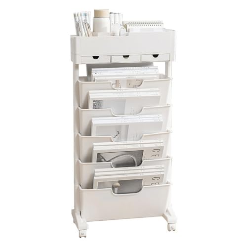 SINBINTA Mobiles Bücherregal mit 6 Etagen, Abnehmbarer rollender Bücherwagen mit 3 Schubladen, Bücherregal, Zeitschriftenständer für Büro, Wohnheim (Beige) SINBINTA Mobiles Bücherregal mit 6 Etagen, Abnehmbarer rollender Bücherwagen mit 3 Schubladen, Bücherregal, Zeitschriftenständer für Büro, Wohnheim (Beige)