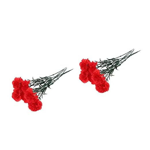 Amosfun Clavel Artificial 2 Uds 7 Decoración De Una Sola Cabeza Hotel Rojo Ramas Pequeñas Seda Artificial para El Hogar para Una Sola Rama De Clavel Ramo Artificial