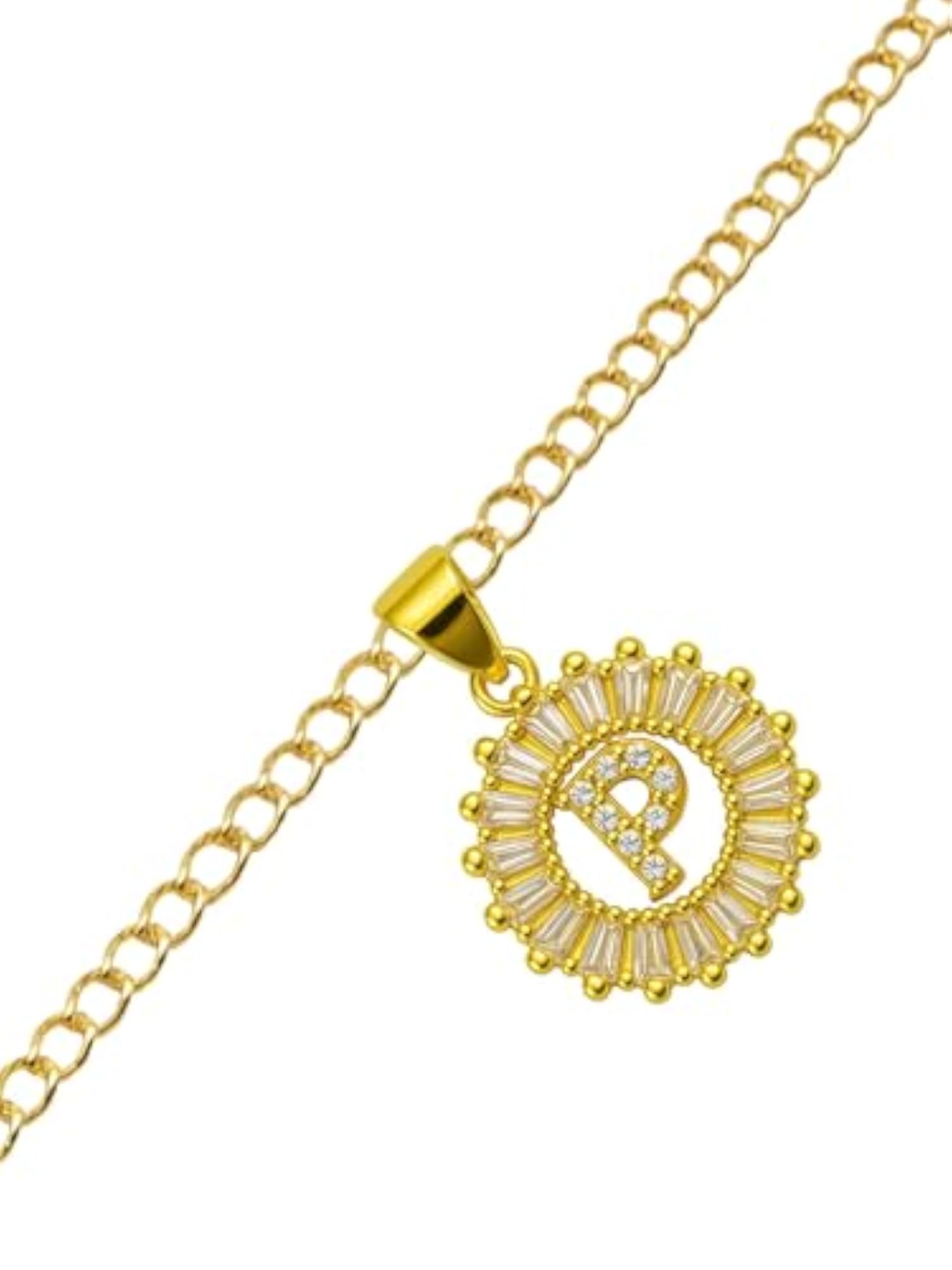 Gold Plated P Alphabet Circular Crystal Charm Bracelet