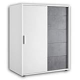 Stella Trading CASE Halbhoher Kleiderschrank ideal für Dachschräge - Platzsparender Schwebetürenschrank mit viel Stauraum in Weiß, Betonoxid - 102 x 127 x 60 cm (B/H/T)