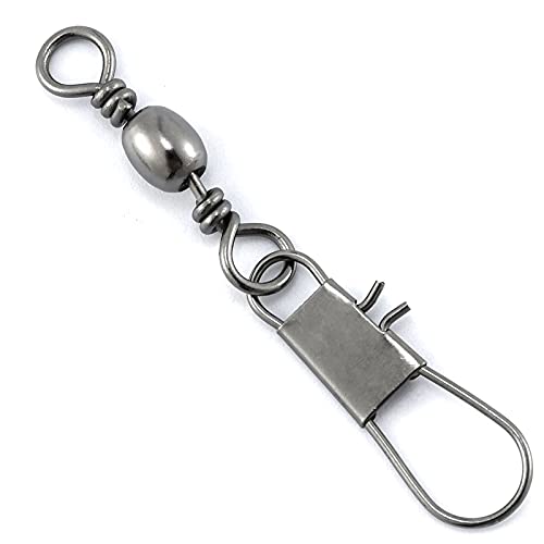 Alwonder 100 Pack Fishing Barrel Swivels With Snaps, 40Lb Freshwater Fishing Snap Swivels Tackle Stainless Steel Safty Interlock Snap Lure Hook Connector Clips Size 7 #TOP2