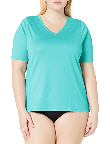 Kanu Surf Women's Plus UPF 50+ Short Sleeved Active Swim Shirt Rashguard & Workout Top (Regular & Extended/Big Sizes), Solid Lagoon, 3X