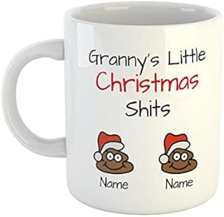 Granny's Little Christmas Shits Personalised Names Mug | Rude Mugs | Funny Mugs | Novelty Mugs | Mugs for Gran | Christmas Gifts for Nana | Grandma Mugs | Xmas Mugs | Xmas Gifts