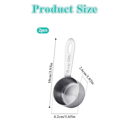 2Pcs 1/8 Cup Measuring Cup, 30ml Scoop, Stainless Steel Measuring Cups, Coffee Scoops, Measuring Scoops for Canisters Tablespoon Measure Spoon, Short Handle Cooking Measuring Scoop(30ML) - Image 4