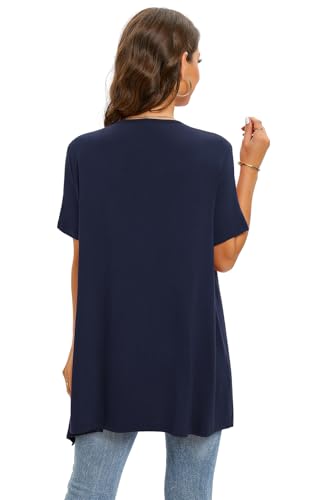 Image of Veryoung Floral Short Sleeve Cardigans for Women Casual Drape Open Front Lightweight Summer Cardigan with Pocket High Low Hem