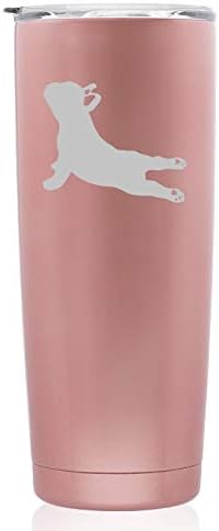 Rose Gold Double Wall Vacuum Insulated Stainless Steel Tumbler Travel Mug French Bulldog Yoga (Skinny 20 oz)