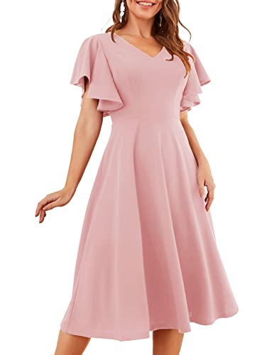 bridesmay Schönes Kleid für Mädchen Retro Rockabilly Kleider Damen Rosa...