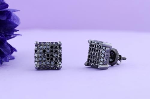 Dazzlingrock Collection 1.00 Carat (ctw) Round Black Diamond 9.10mm Micro Pave Hip Hop Iced Out Studs in Black Plated Sterling Silver, Screw back, Unisex Design Ladies, Mens Real Diamond Earrings4