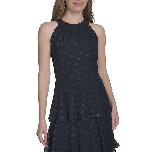 Image of Tommy Hilfiger Women's Sleeveless Halter Neck Tiered Skirt Maxi Dress