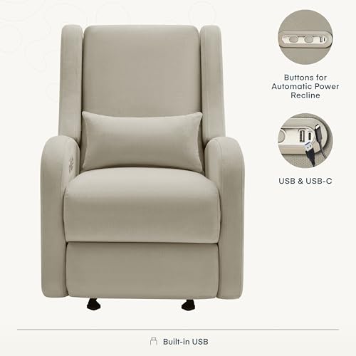 Image of Nurture& The Charleston Wingback - Power Reclining Glider for Nursery - Ergonomic Chair with Stain-Resistant Fabric & Built-in Charging Port - Modern Baby Room Essential