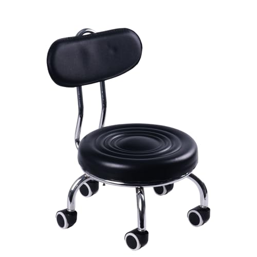 Japard Low Rolling Stool with Backrest 9-inch Fixed Height Mini Swivel Chair with Wheels Heavy Duty Small Round Stool for Gardening Garage Fitness and Floor Work - Non-Adjustable