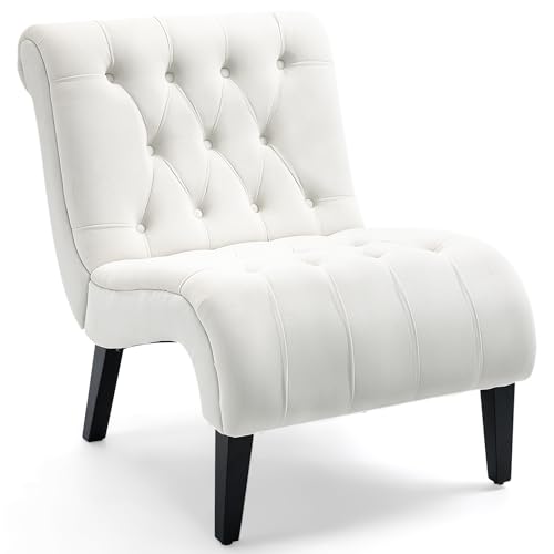 AVAWING Armless Accent Chair, Upholstered Button Tufted Living Room Chairs with Wood Legs,...