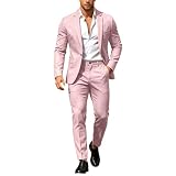 Set da 2 pezzi da uomo, tuta estiva da spiaggia, matrimonio, sposo con pantaloni, per balli scolastici, smoking, giacca e pantaloni, elegante abito da lavoro, abito da sera casual da uomo, O rosa., S
