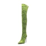 ❤ Altura del talón: 12 cm Bewinch Botas Mosqueteras Mujer, Atractivo De Alta del Muslo De Tacón De Aguja, Moda Serpentina Elasticidad Botas para La Mascarada, Fiesta, Bar,Verde,EU39