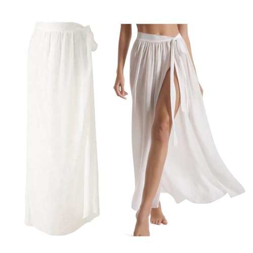 TaleMoon Damen Strand Tuch Sarong Pareo,Sommer Bikini Strandkleid Wickelrock,Beach Sarong Wickeltuch Lang Strandtuch für Strandurlaub,Strandrock mit Badeanzug für Frauen,Weiß