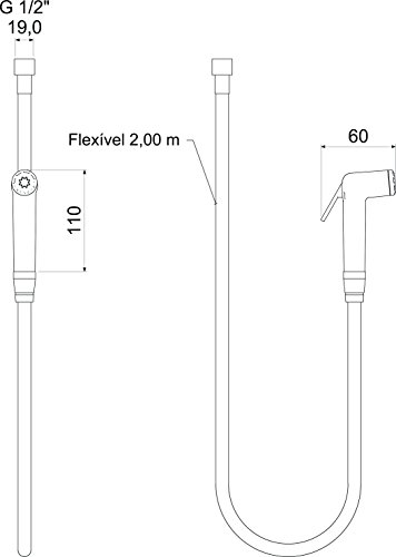 Flexível C 2.00M com Gatilho e Suporte, Meber, Aço Inox