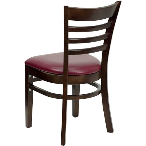 Image of Flash Furniture HERCULES Series Ladder Back Walnut Wood Restaurant Chair - Burgundy Vinyl Seat