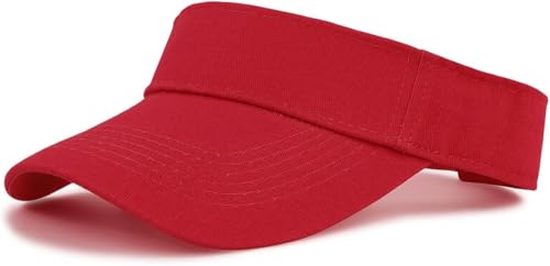 Womens Visor Hats Unisex Sun Visor Cotton Twill Adjustable Sun Caps Summer UV Protection Hat for Sports Red One Size