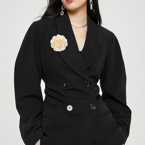 Image of Dainty Fabric Rose & Camellia Flower Oversized Brooch Pins & Hair Clip - Large Lapel Pin, 4.3in /7.5in