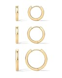 PAVOI 18K Yellow Gold Plated 925 Sterling Silver Posts 3 Pairs Hoop Earrings Set for Women | Huggie Earring Pack