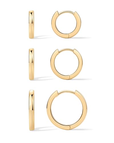 Image of PAVOI Gold Huggie Earrings for Women, 14K Gold Plated CZ Set of 3