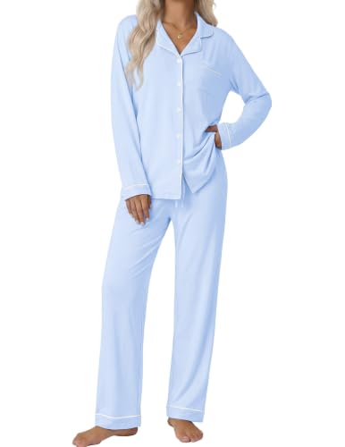 Image of Ekouaer Pajamas Womens Long Sleeve Sleepwear Button Down Loungewear Pjs Set