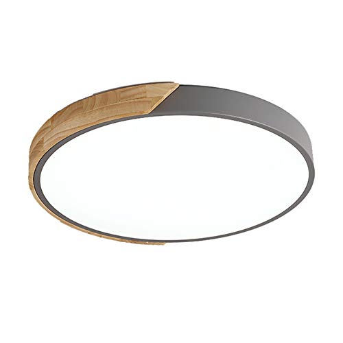 LEDDimmable luz de techo metal gris + madera con el control remoto la lámpara del 30W interior redondo moderno acrílico pantalla dormitorio Comedor Balcón Galería Malo pasadizo φ40CM corredor aseo Cover