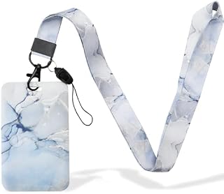 Lanyard with Clip Clasp and Badge Holder Lanyard Neck Strap with Swivel Lobster Clasp and ID Card Case Holder for Keys Mobile Phone Work Student Card (Marbled-Blue)
