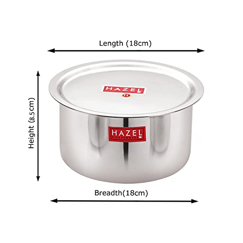 Image of HAZEL Stainless Steel Tope Patila with Lid | 1400ml Heavy Gauge Flat Bottom Bhagona Dekchi | 18cm Boiling Vessel for Milk & Cooking