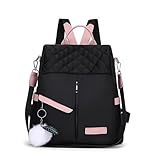 Nayubo Small Backpack Purse for Women Travel Casual Daypack with Cute Pom Pom Keyring Lightweight Daily Work Fashion Shoulder Bag Ladies Mini Trendy Rucksack (Black)