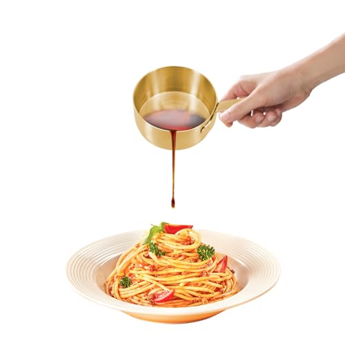 Mini Sauce Pan, Stainless Steel Sauce Pan Chocolate Melting Pot Mini Butter Coffee Milk Warmer Pot for Coffee Tea Soup Warming(Gold?100ML?)