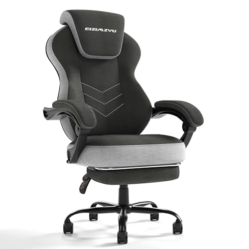EIZIMZVU Silla de Oficina Ergonómica con Reposacabezas y Reposapiés, Silla Gamer para Personas Fuertes, Silla de Respaldo Alto Giratoria de Cuero PU para Oficina y Hogar (Negro)