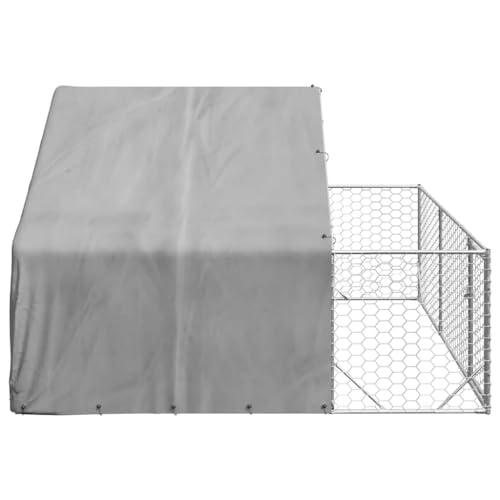 vidaXL Outdoor-Hundezwinger mit Auslauf 3x3x1,9 m Verzinkter Stahl, Hundekäfig im Freien, großer Hundekäfig, überdachter Hundezwinger