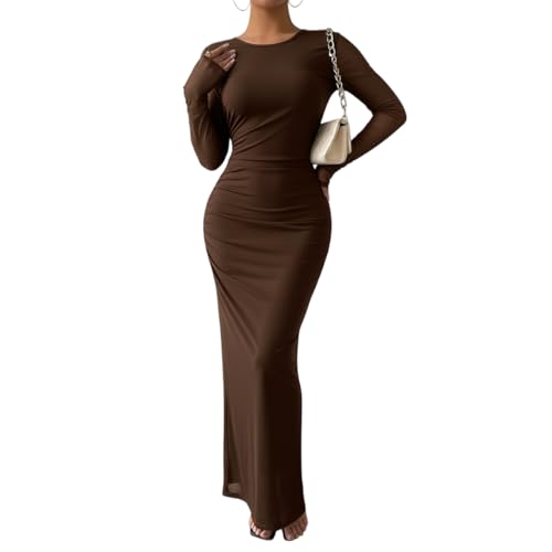 Image of LIGHT DOT Women's Printed Bodycon Maxi Dress Long Sleeve Tie Dye Mesh Ruched Cocktail Dress