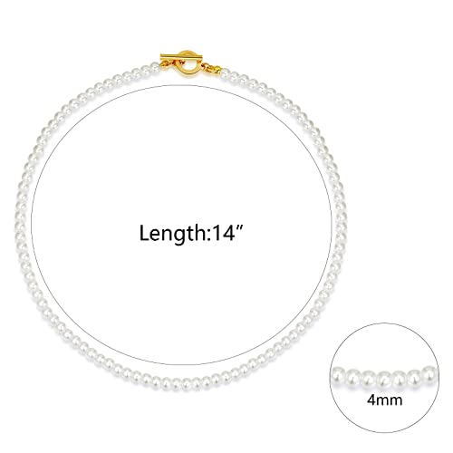Luxval Pearl Necklaces For Women, 4Mm Cream White Pearl Jewelry, 14K Gold Plated Handmade Dainty Toggle Clasp Necklace For Women Jewelry Gifts, 14" #TOP1