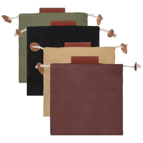 4 Pack Outdoor Foraging Bag, Foldable Waxed Canvas Bag, Leather Foraging Pouch Basket for Camping, Hiking Hunting, Grocery Storage, 4 Colors