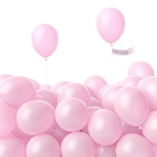 Image of PartyWoo Pearl Pink Balloons 100pcs 5 Inch Light Pastel Baby Pale Pink Latex Balloons for Girl Baby Shower Gender Reveal Bachelorette Wedding Princess Birthday Butterfly Party Decorations Pink-Z29