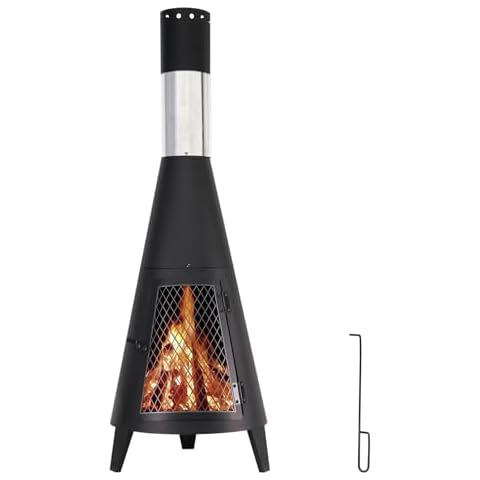 ptlsy 43inch Tall Chiminea Outdoor Fireplace Wood Burning for Backyard and Patio Wood Burning Rocket Fire Pit Cover