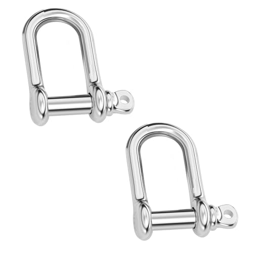 Qrity 2 Piezas Grillete de Acero Inoxidable, M8 Grilletes de Anillo en D con Pasadores de Tornillo, para Remolque y Actividades al Aire Libre